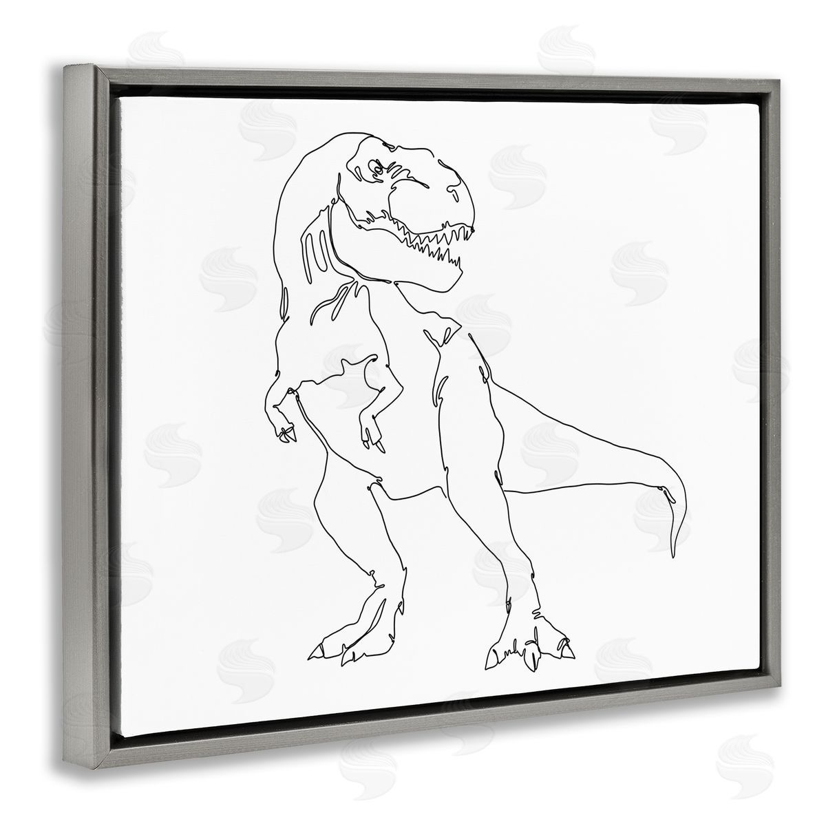 Ziwei Li T-Rex Dinosaur Portrait Minimal Outline Linework Gray Floater Frame Canvas Art