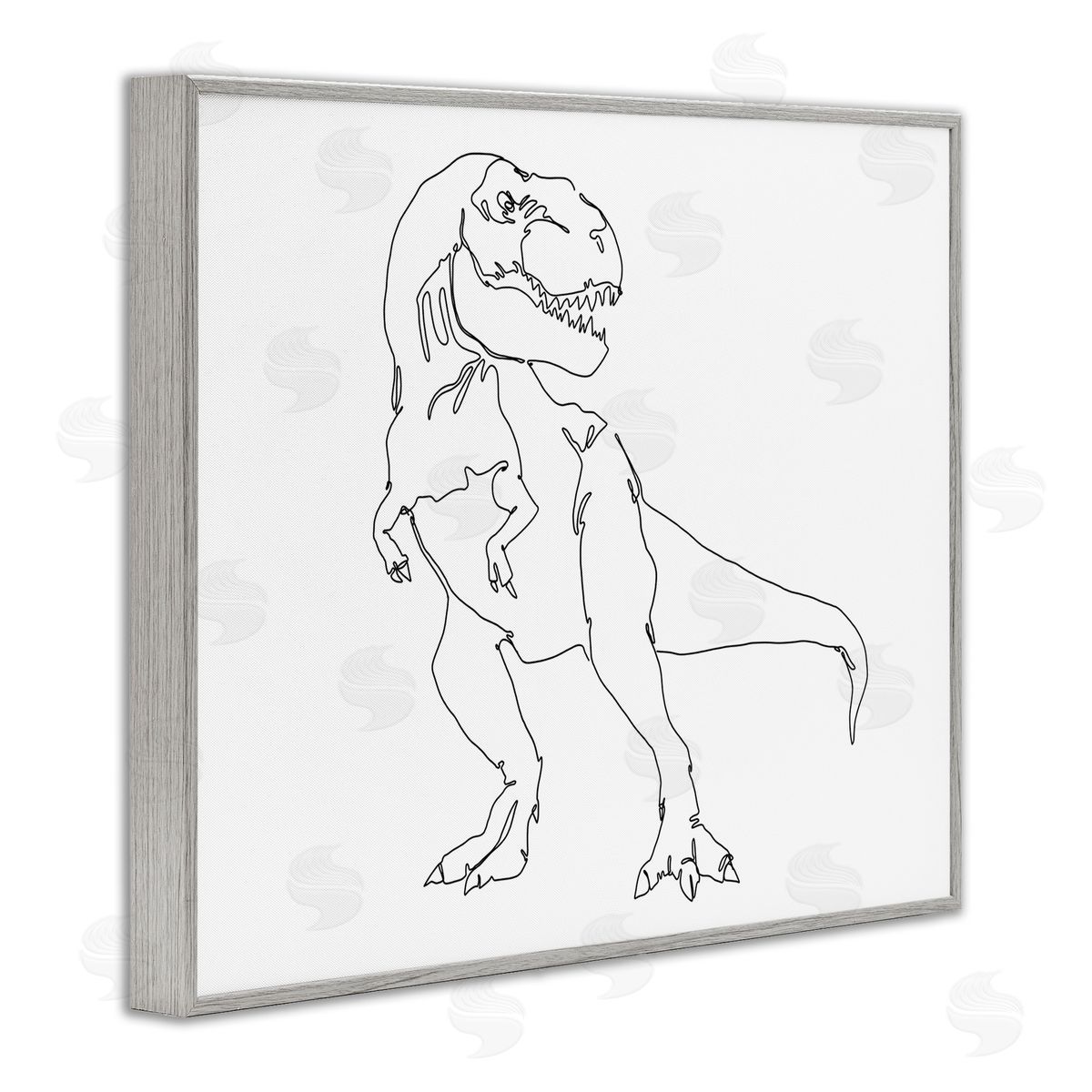 Ziwei Li T-Rex Dinosaur Portrait Minimal Outline Linework Gray Framed Giclee Wall Art