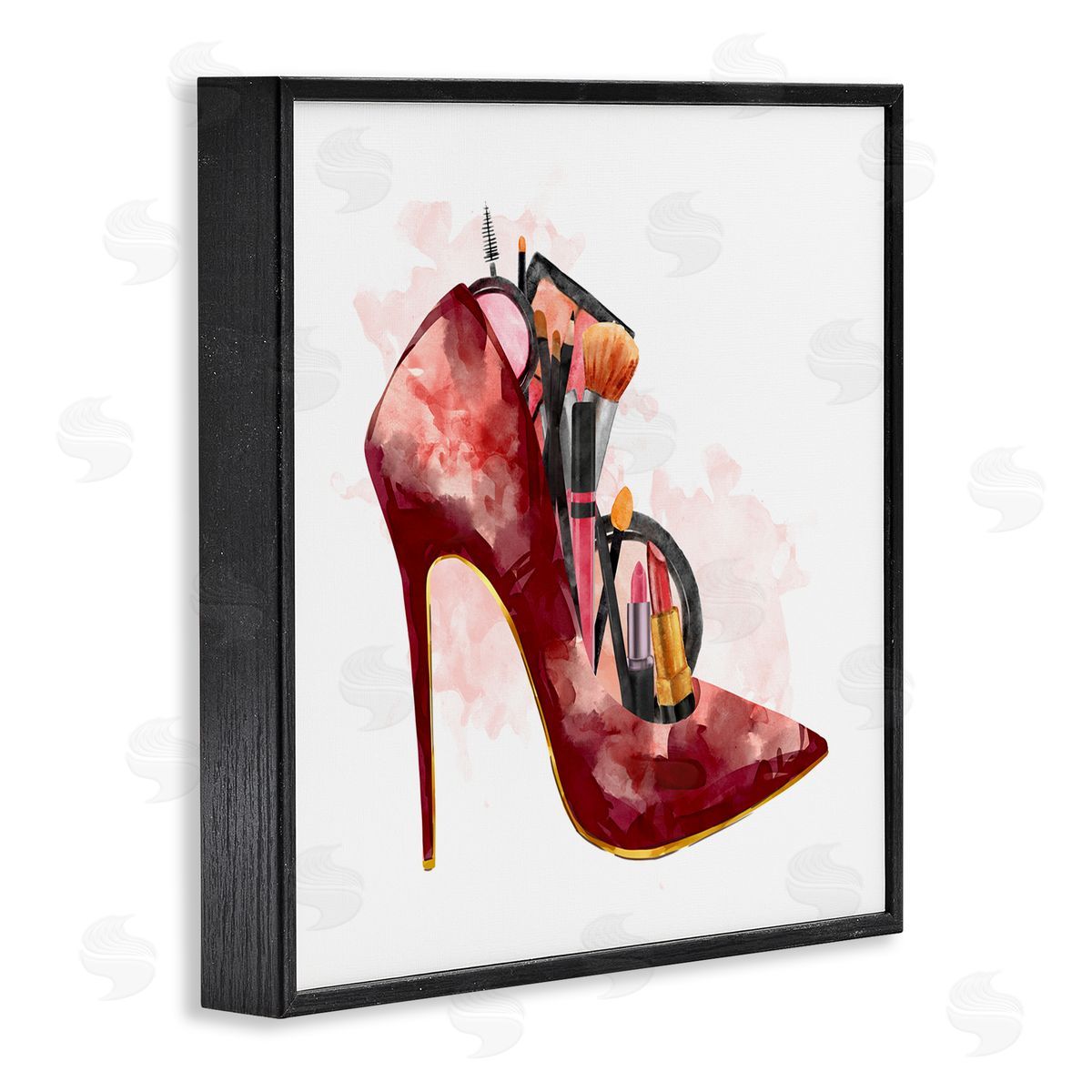 Ziwei Li Red Fashion Heels with Cosmetic Accessories Black Framed Giclee Wall Art