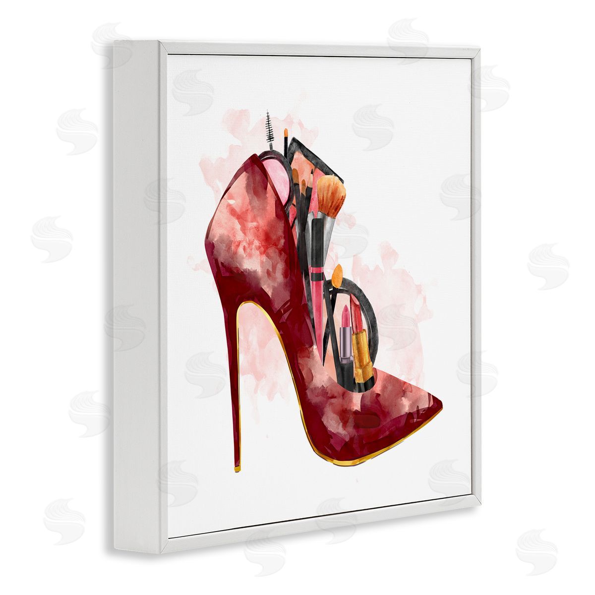 Ziwei Li Red Fashion Heels with Cosmetic Accessories White Framed Giclee Wall Art