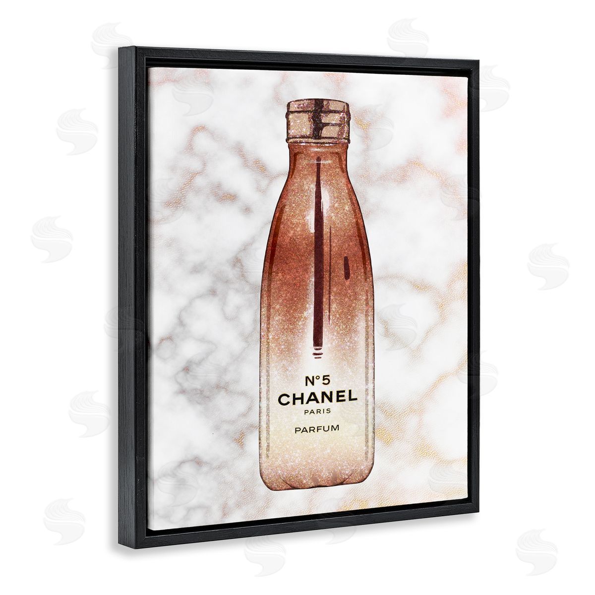 Ziwei Li Women's Fashion Water Bottle over Marble Black Floater Frame Canvas Art