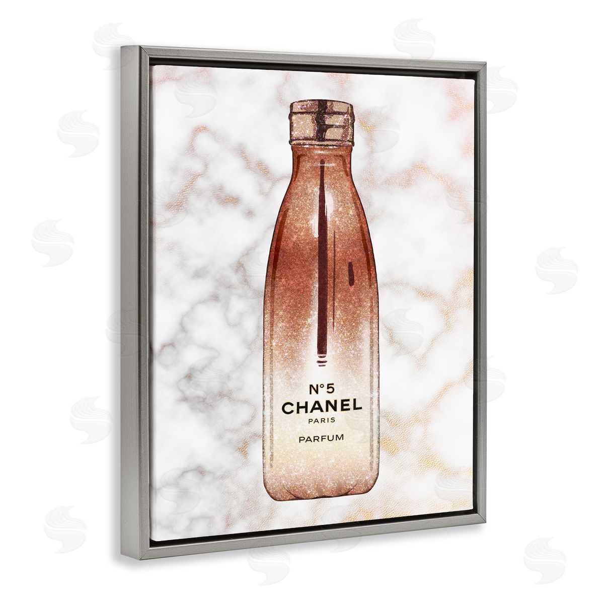 Ziwei Li Women's Fashion Water Bottle over Marble Gray Floater Frame Canvas Art