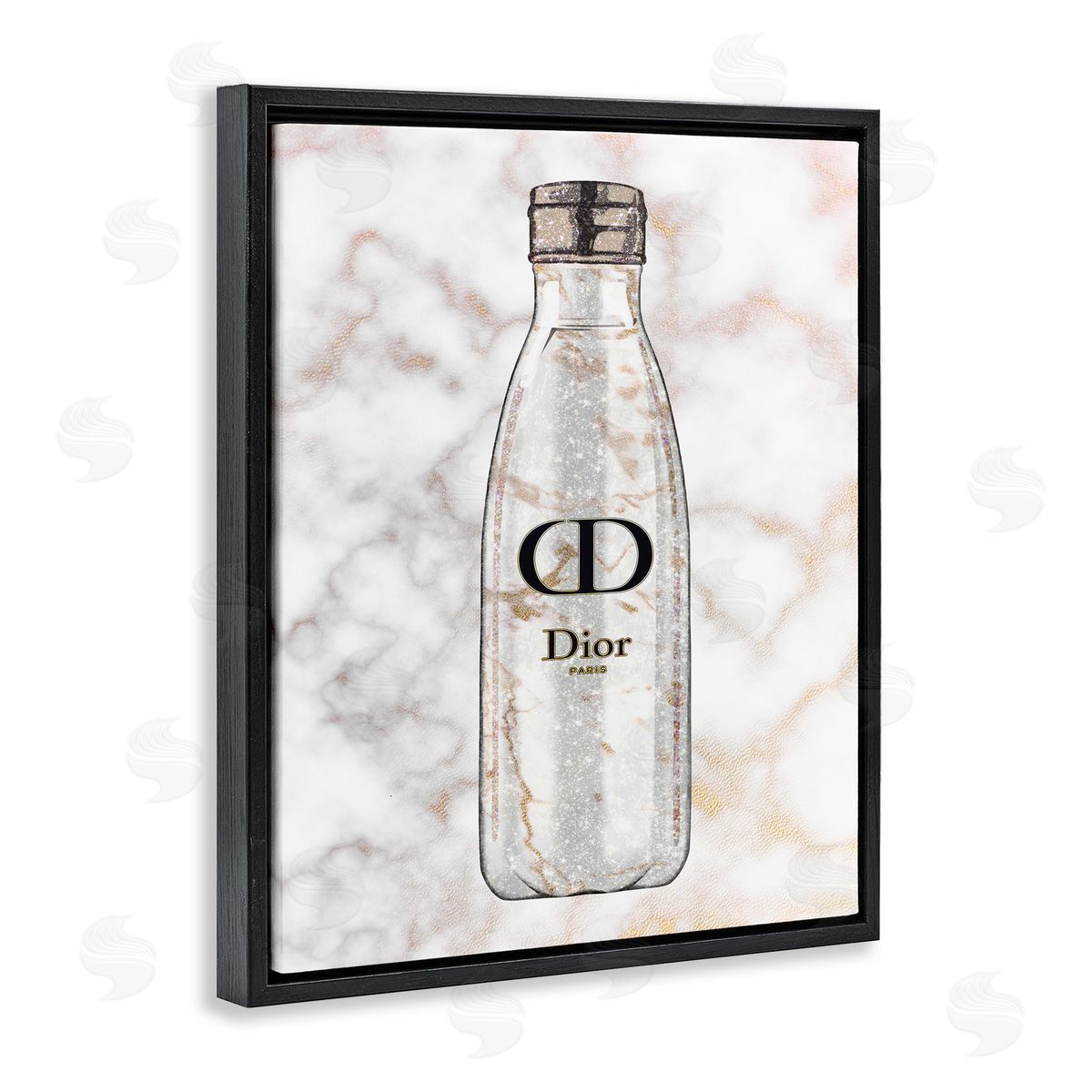 Ziwei Li Sports Bottle Glam Fashion over Marble Black Floater Frame Canvas Art