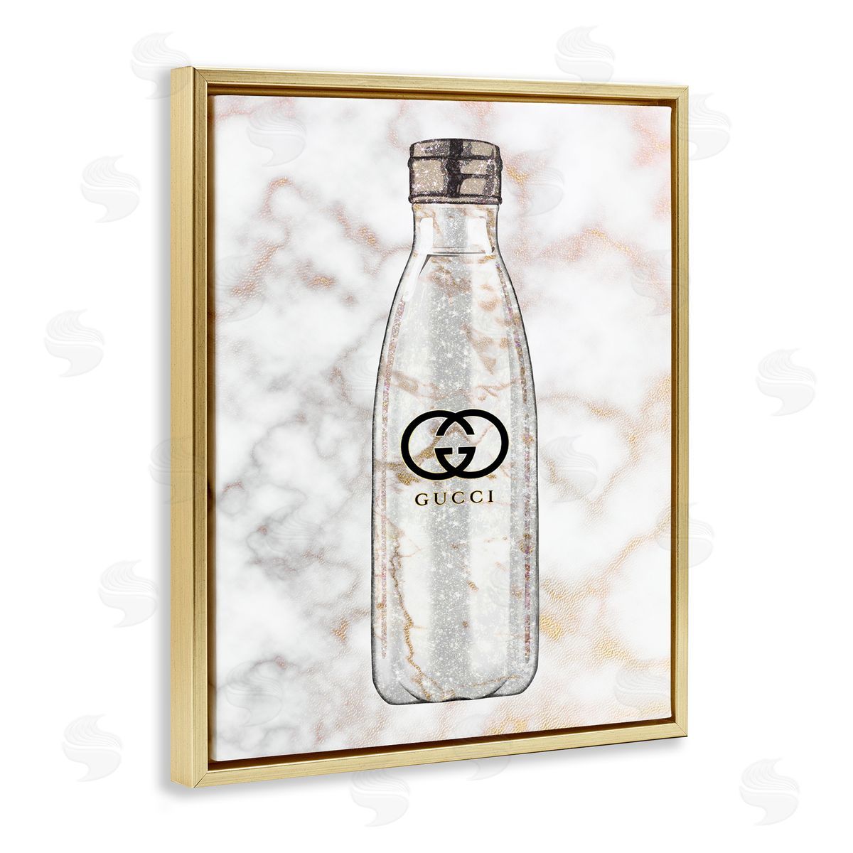 Ziwei Li Chic Sports Bottle Glam Fashion over Marble Gold Floater Frame Canvas Art