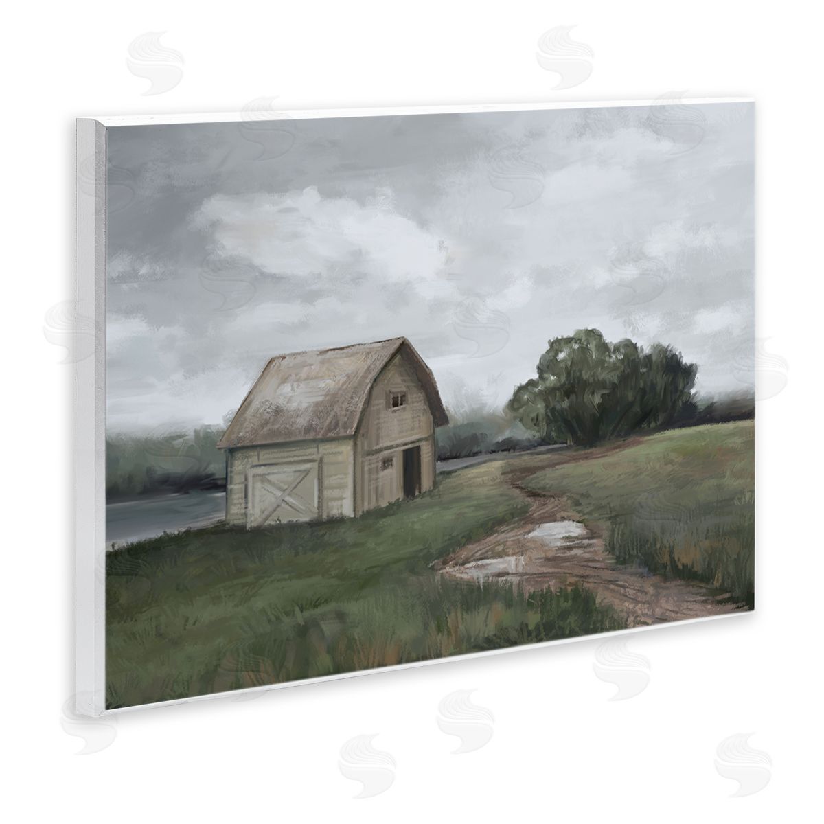 Ziwei Li Cloudy Barn Side Landscape Darkened Meadow  Wall Plaque Art