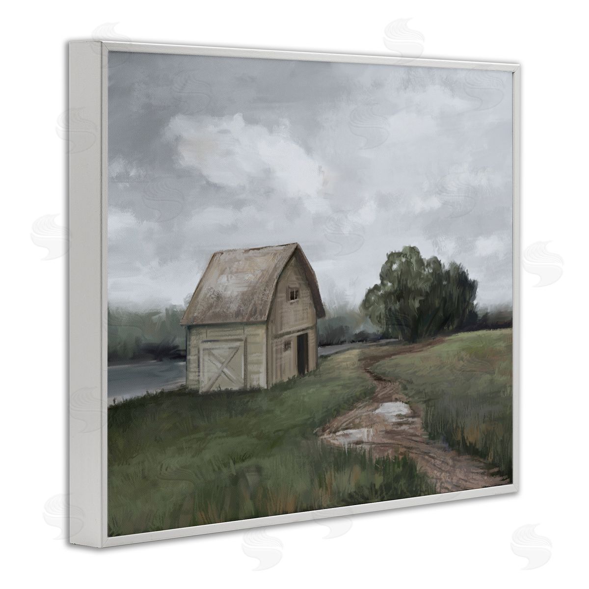 Ziwei Li Cloudy Barn Side Landscape Darkened Meadow  White Framed Giclee Wall Art
