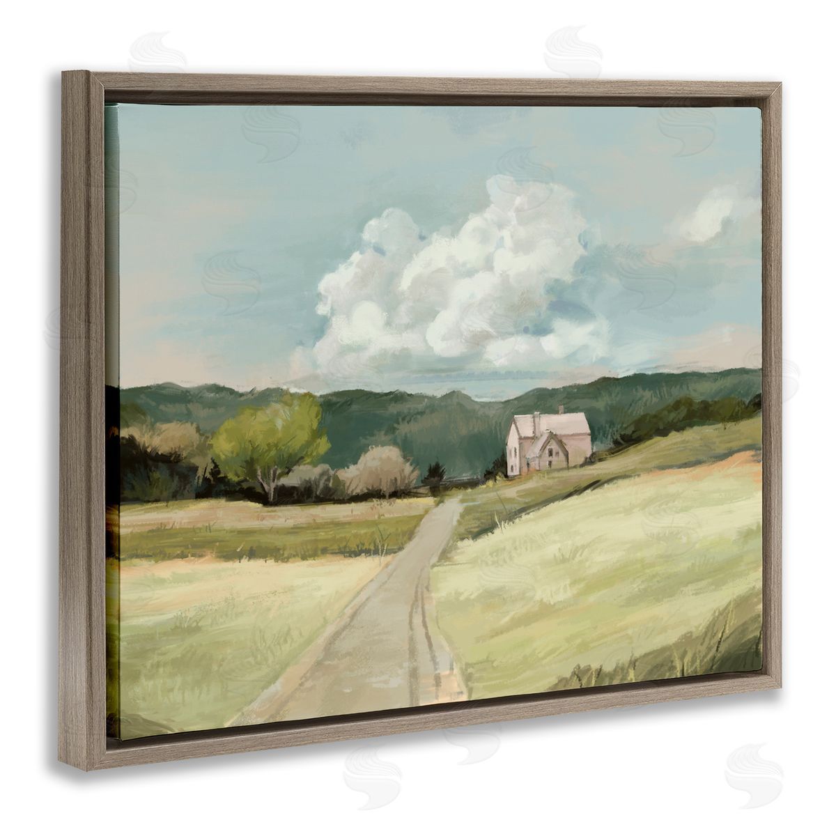 Road Leading Home Countryside Brown Floating Frame Canvas Wall Art, Home Decor by Ziwei Li