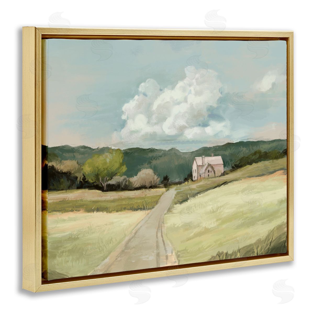 Road Leading Home Countryside Gold Floating Frame Canvas Wall Art, Home Decor by Ziwei Li