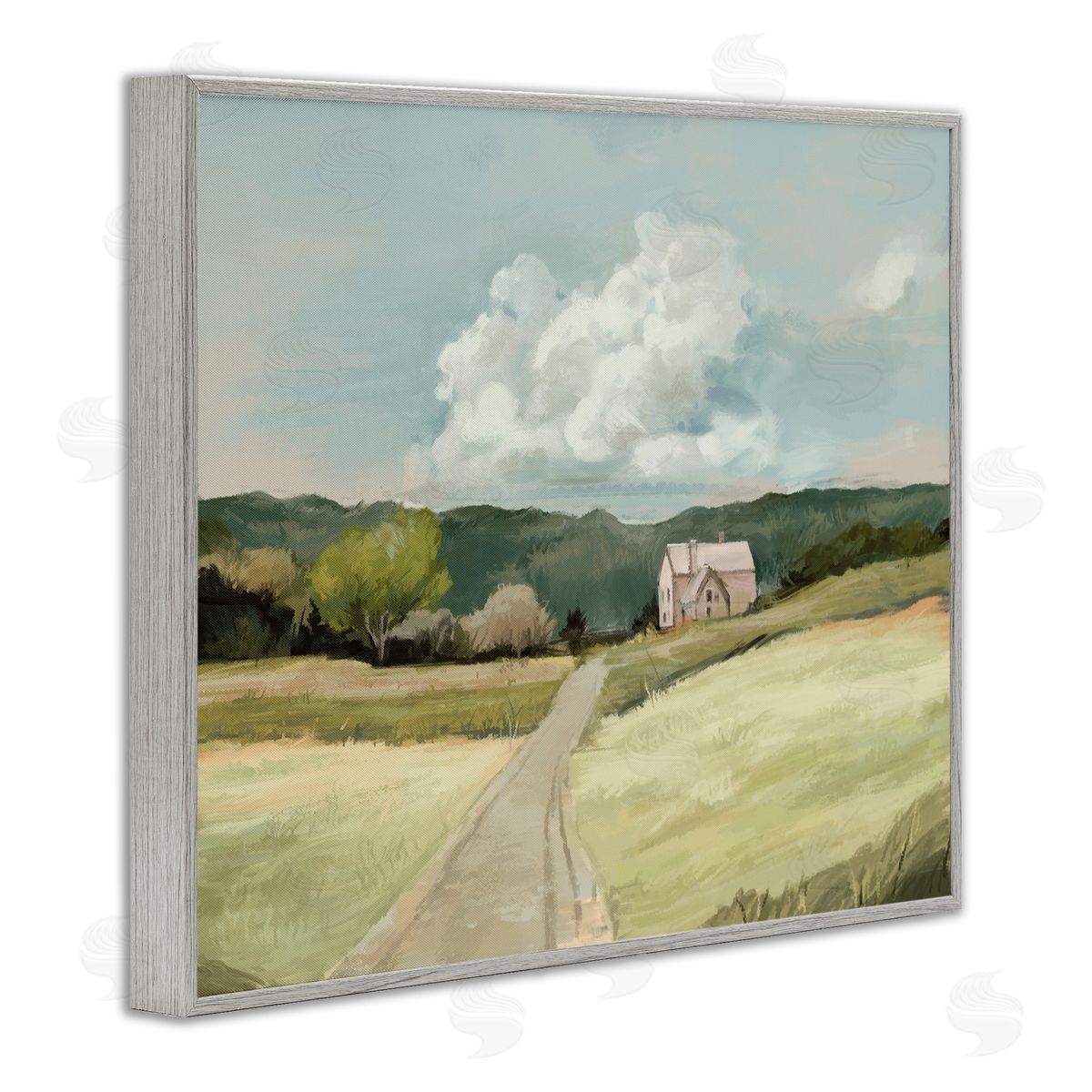 Road Leading Home Countryside Grey Frame Print Wall Art, Home Decor by Ziwei Li