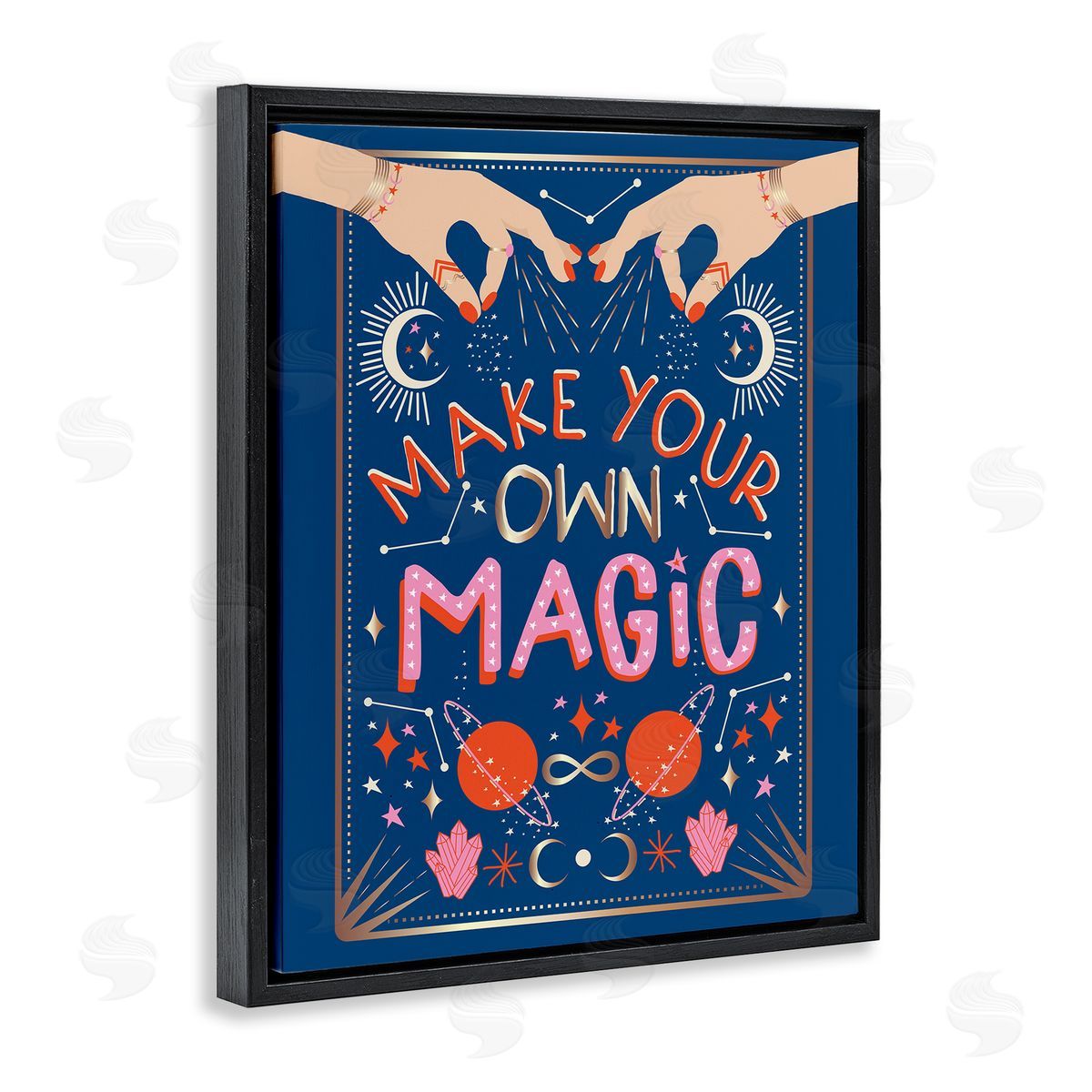 Hannah Heemsbergen Make Your Magic Phrase Fashion Hands and Constellations Black Floater Frame Canvas Art