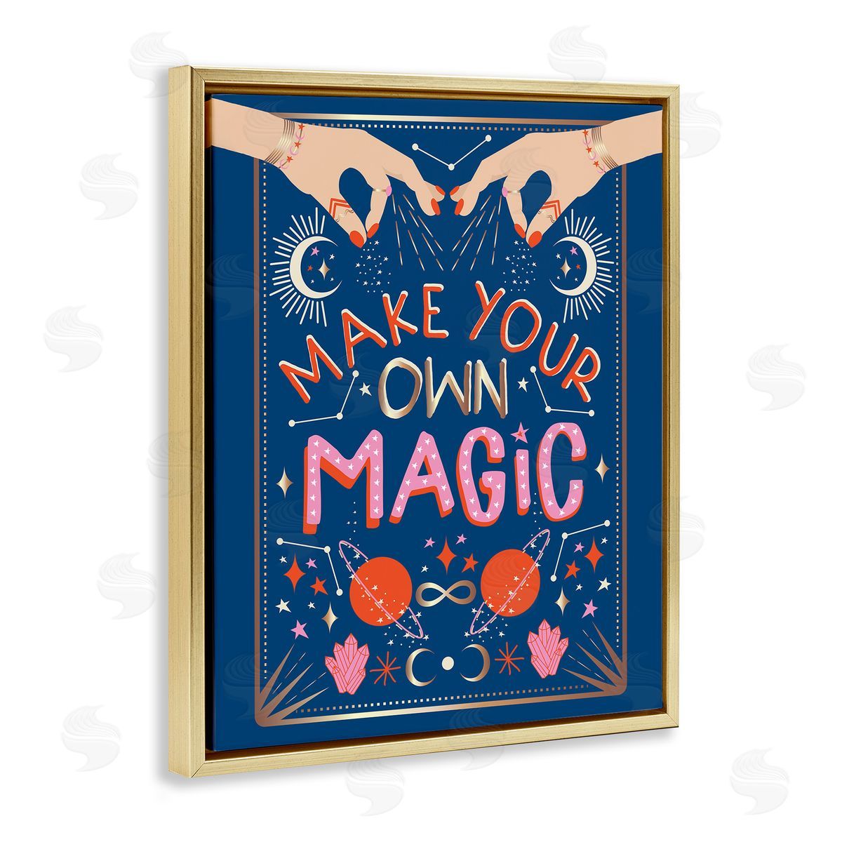 Hannah Heemsbergen Make Your Magic Phrase Fashion Hands and Constellations Gold Floater Frame Canvas Art
