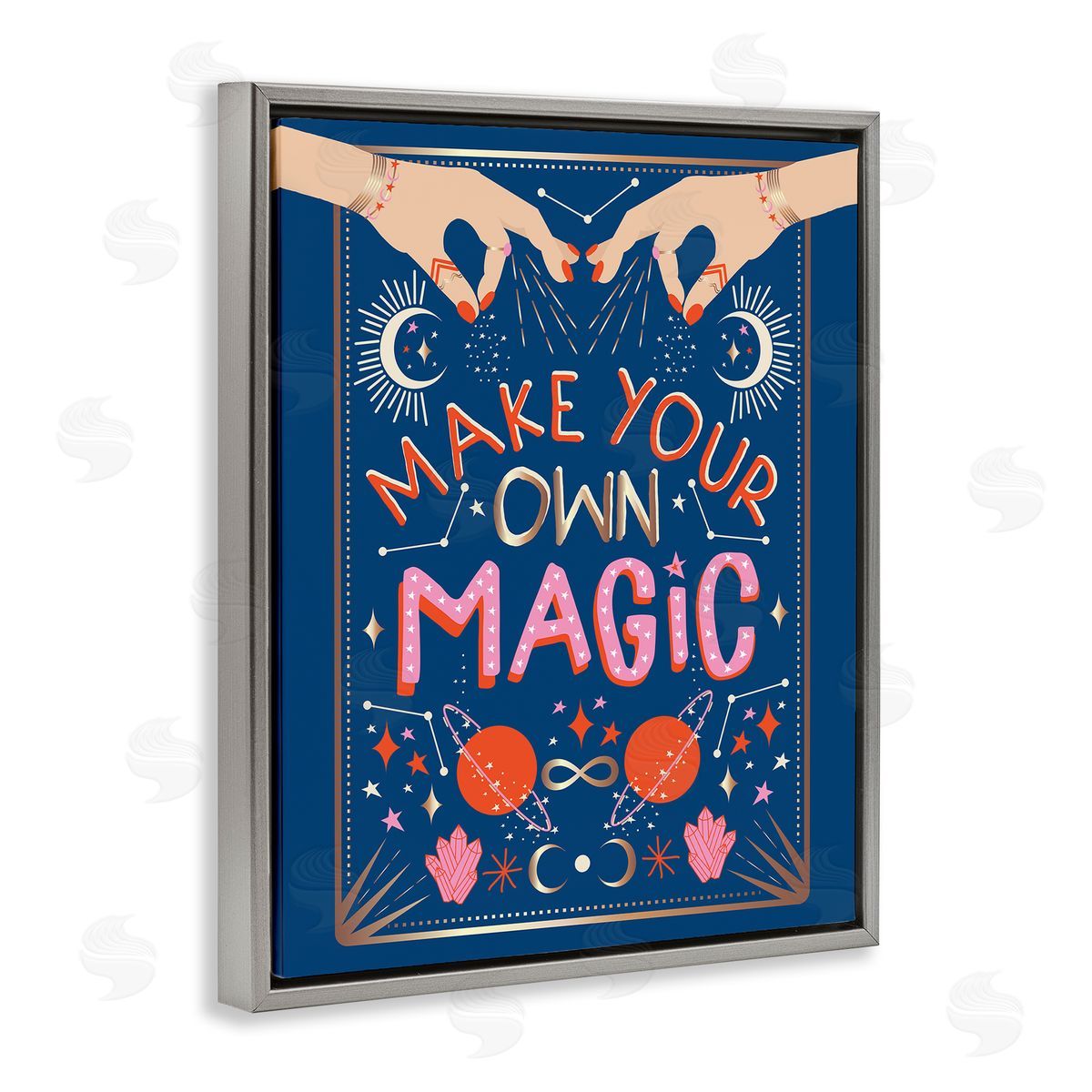 Hannah Heemsbergen Make Your Magic Phrase Fashion Hands and Constellations Gray Floater Frame Canvas Art