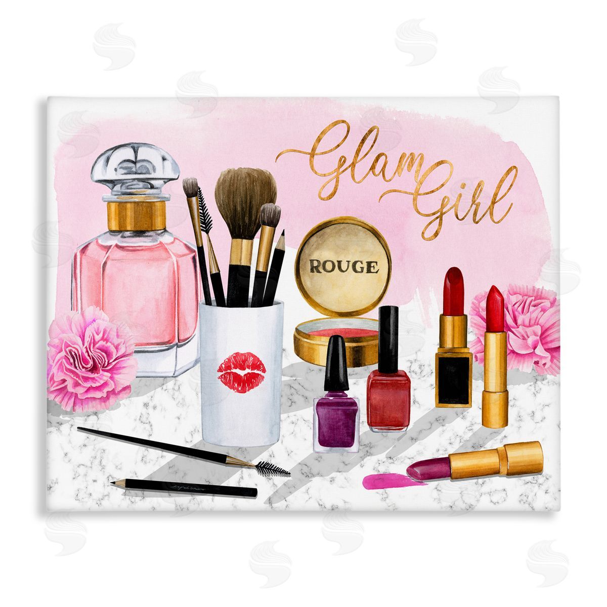 Grace Popp Glam Girl Phrase with Fashion Cosmetic Accessories Canvas Wall Art