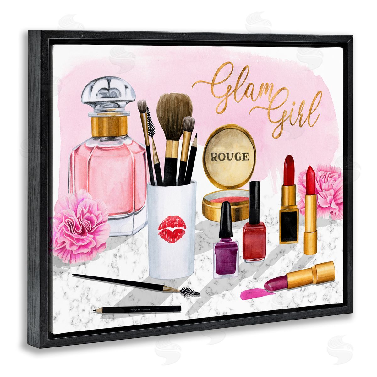 Grace Popp Glam Girl Phrase with Fashion Cosmetic Accessories Black Floater Frame Canvas Art