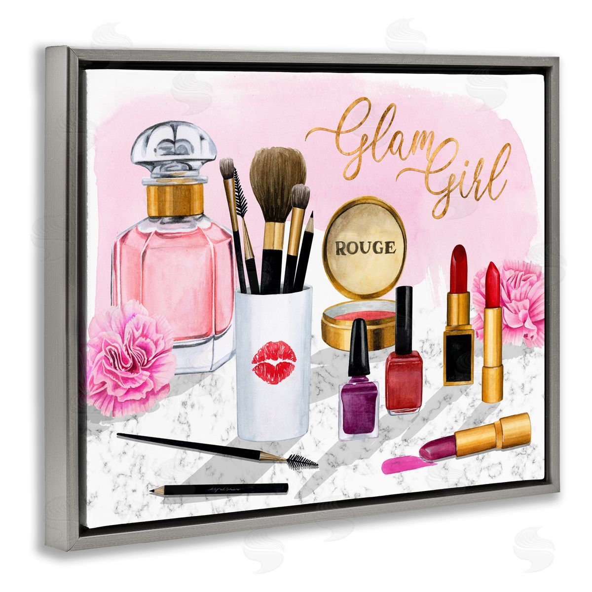 Grace Popp Glam Girl Phrase with Fashion Cosmetic Accessories Gray Floater Frame Canvas Art