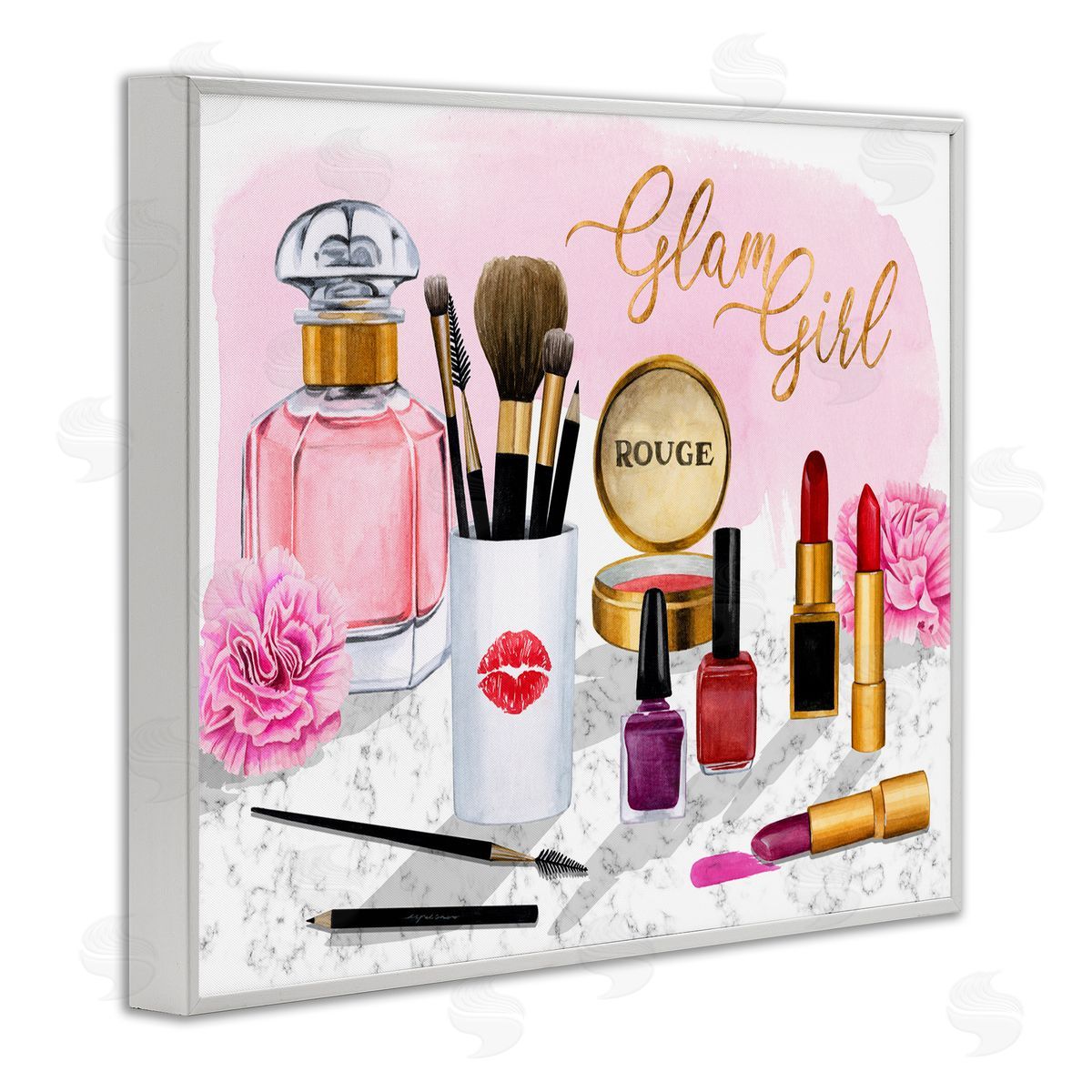 Grace Popp Glam Girl Phrase with Fashion Cosmetic Accessories White Framed Giclee Wall Art