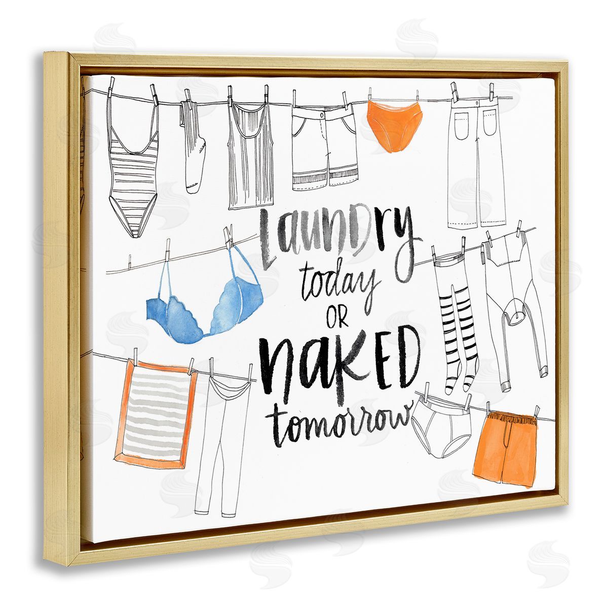 Jennifer Paxton Parker Laundry Today Naked Tomorrow Phrase Vintage Clothesline Gold Floater Frame Canvas Art