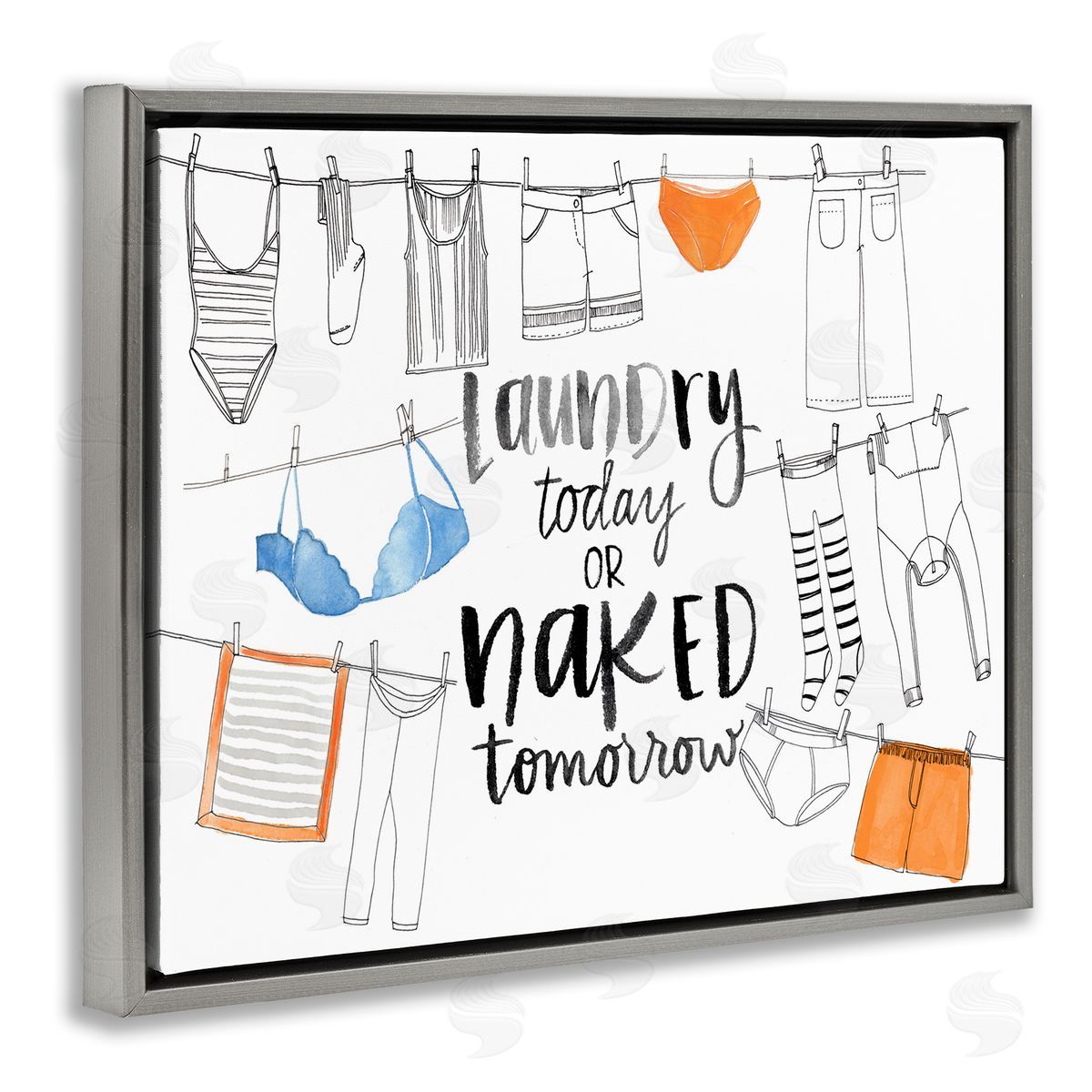 Jennifer Paxton Parker Laundry Today Naked Tomorrow Phrase Vintage Clothesline Gray Floater Frame Canvas Art