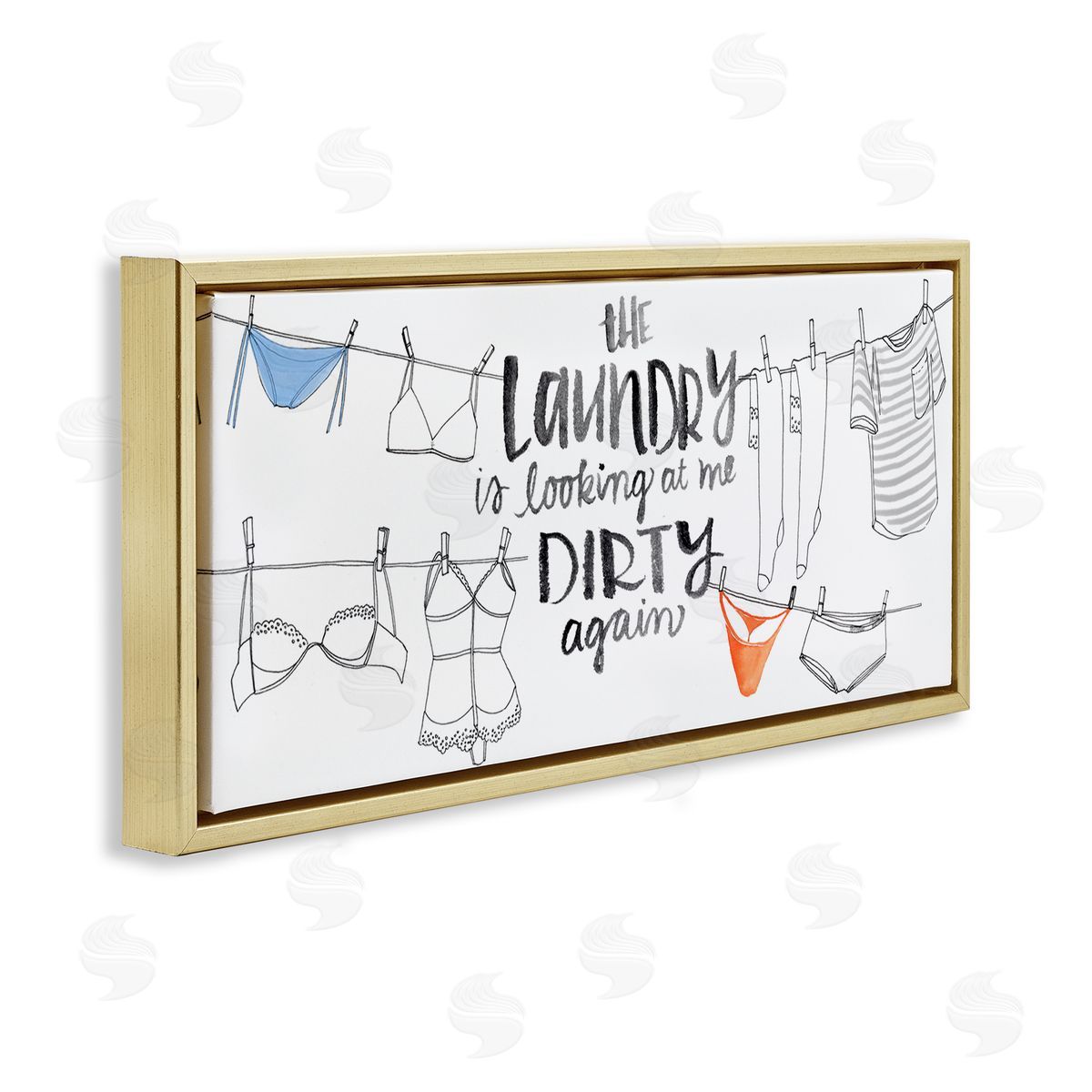 Jennifer Paxton Parker Laundry Looking at Me Dirty Phrase Vintage Clothesline Humor Gold Floater Frame Canvas Art