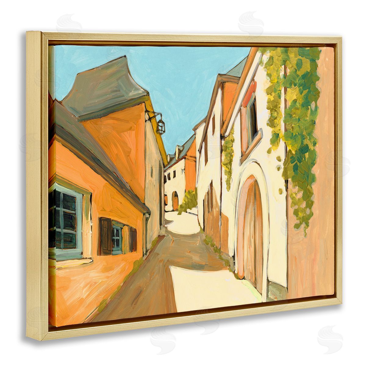 Bart E. Slyp Shadows Between Buildings European Country Road Gold Floater Frame Canvas Art