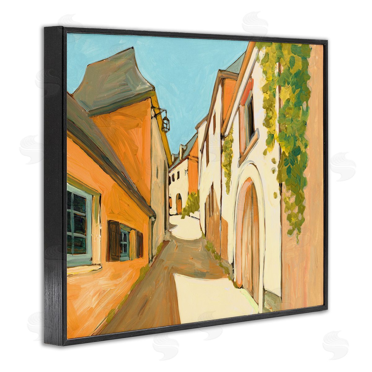 Bart E. Slyp Shadows Between Buildings European Country Road Black Framed Giclee Wall Art