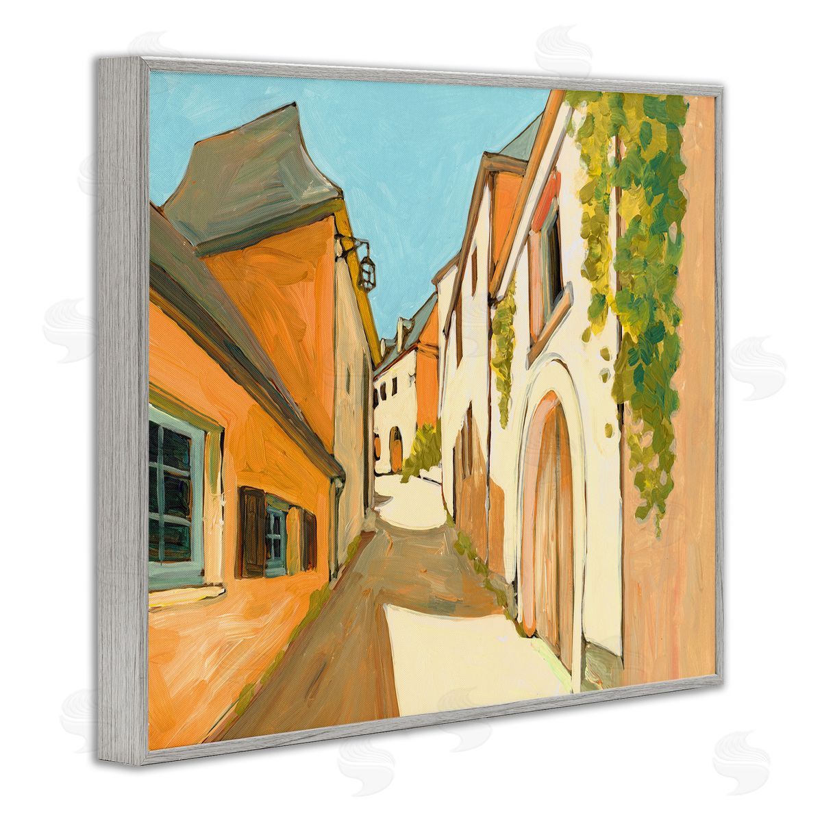 Bart E. Slyp Shadows Between Buildings European Country Road Gray Framed Giclee Wall Art