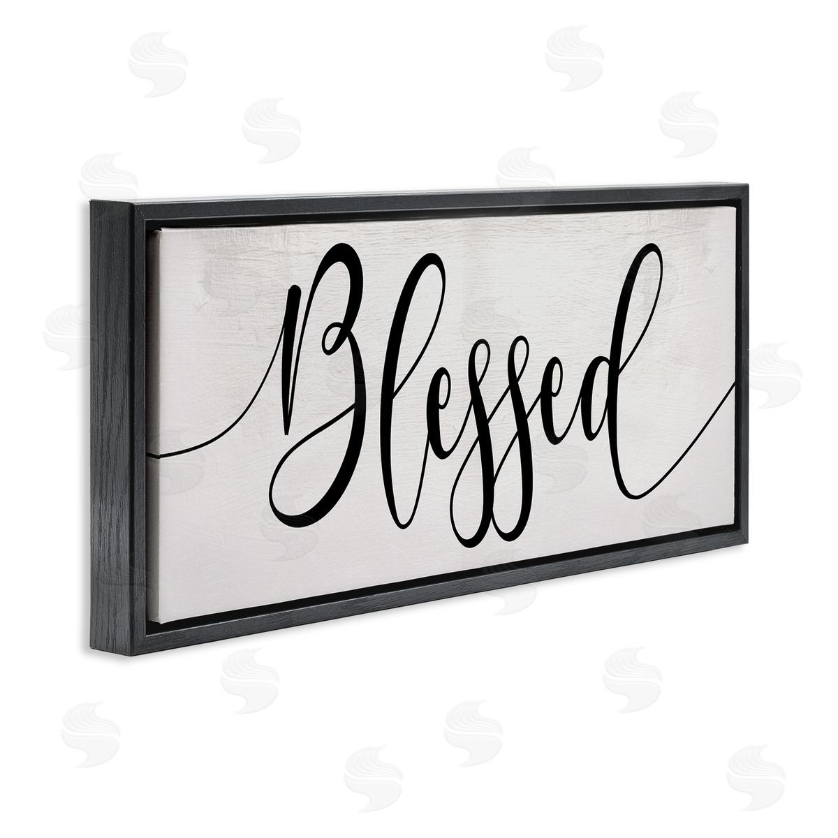 Stupell Studio Blessed Phrase Bold Cursive Faith Based Typography Black Floater Frame Canvas Art
