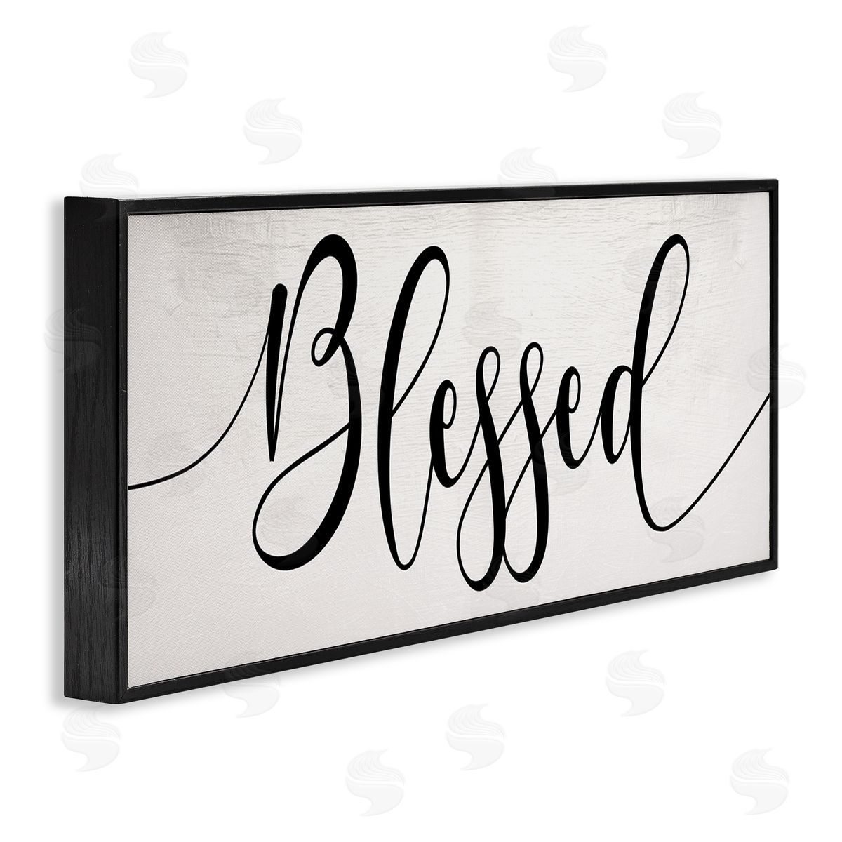 Stupell Studio Blessed Phrase Bold Cursive Faith Based Typography Black Framed Giclee Wall Art