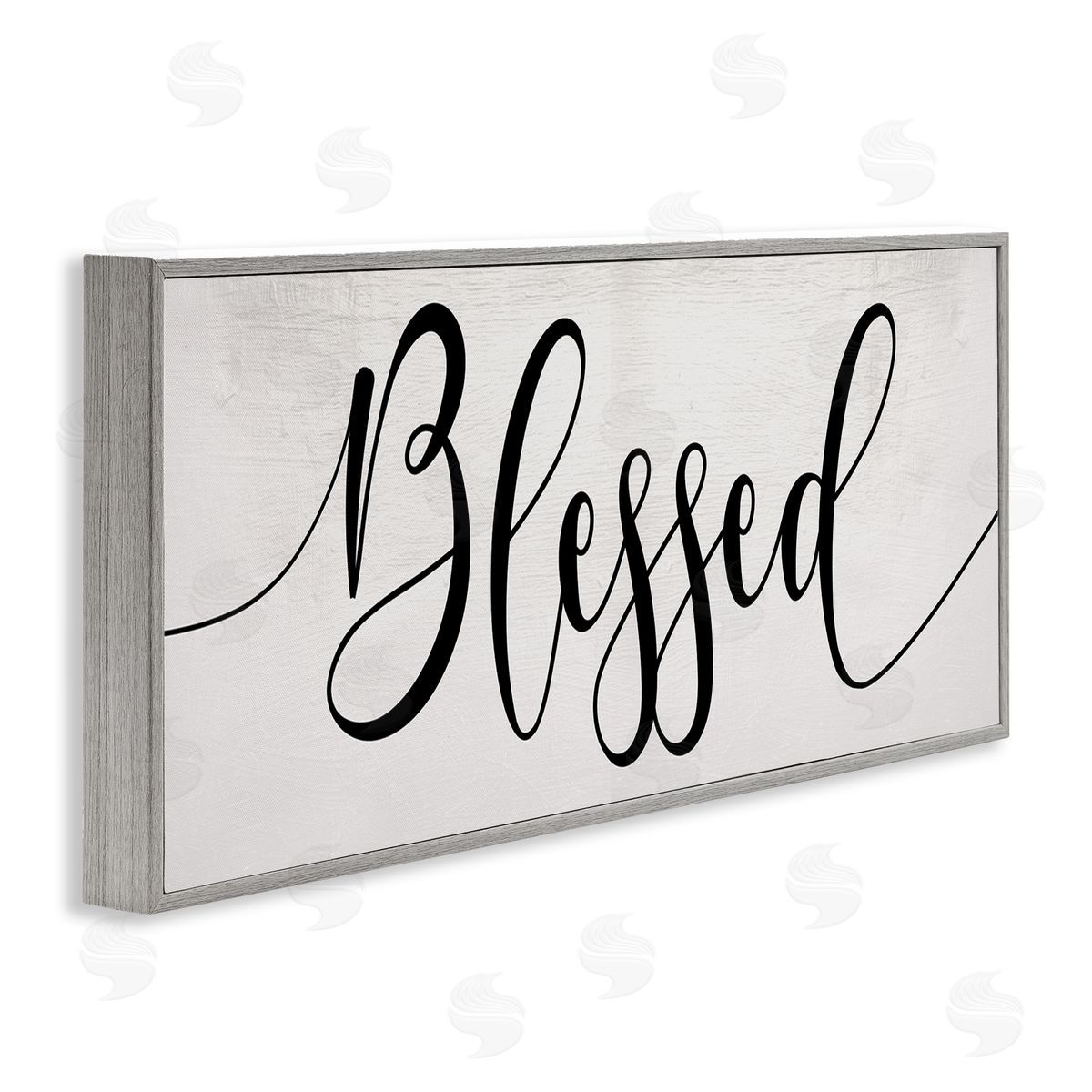 Stupell Studio Blessed Phrase Bold Cursive Faith Based Typography Gray Framed Giclee Wall Art