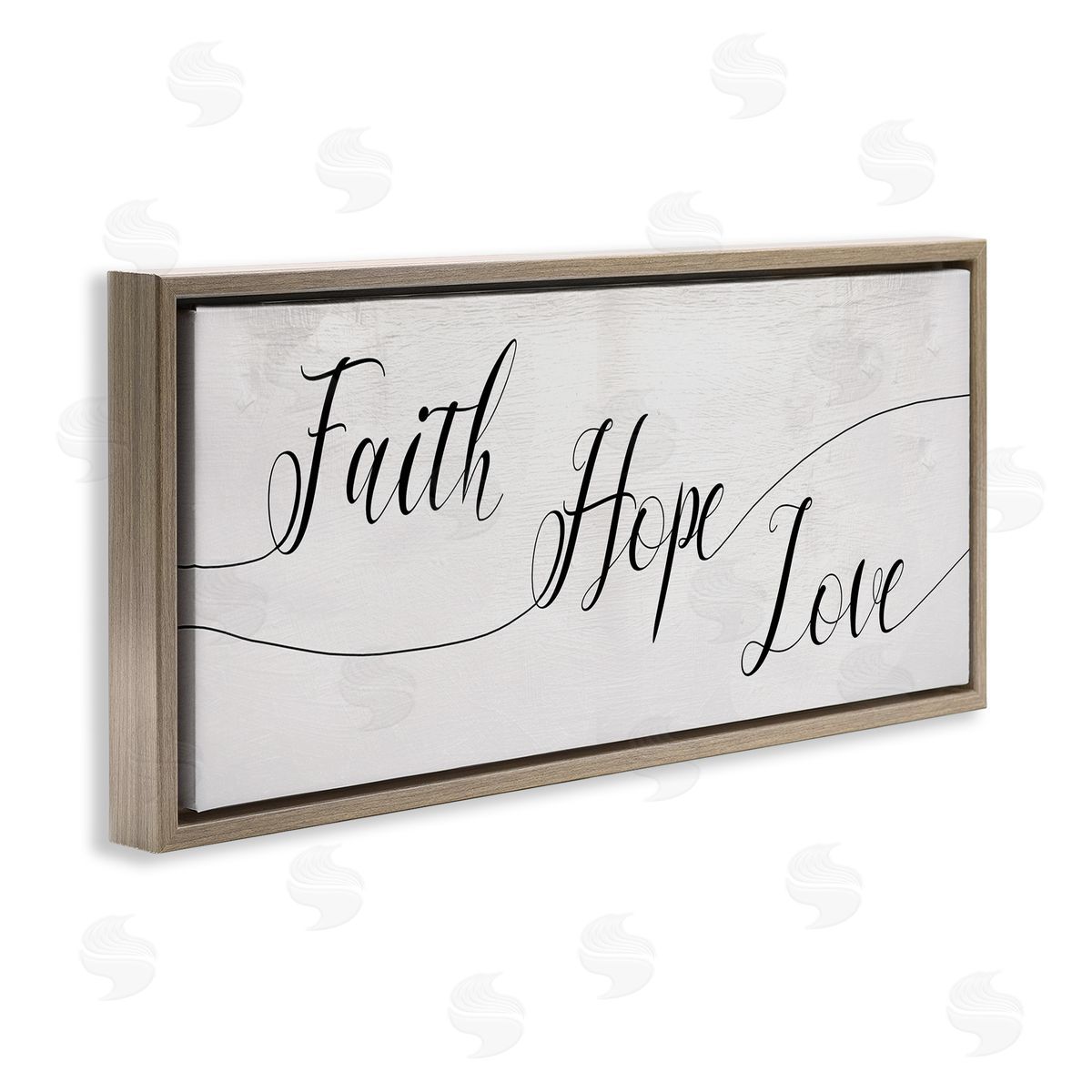 Stupell Studio Faith Hope Love Phrase with Whimsical Linework Typography Brown Floater Frame Canvas Art
