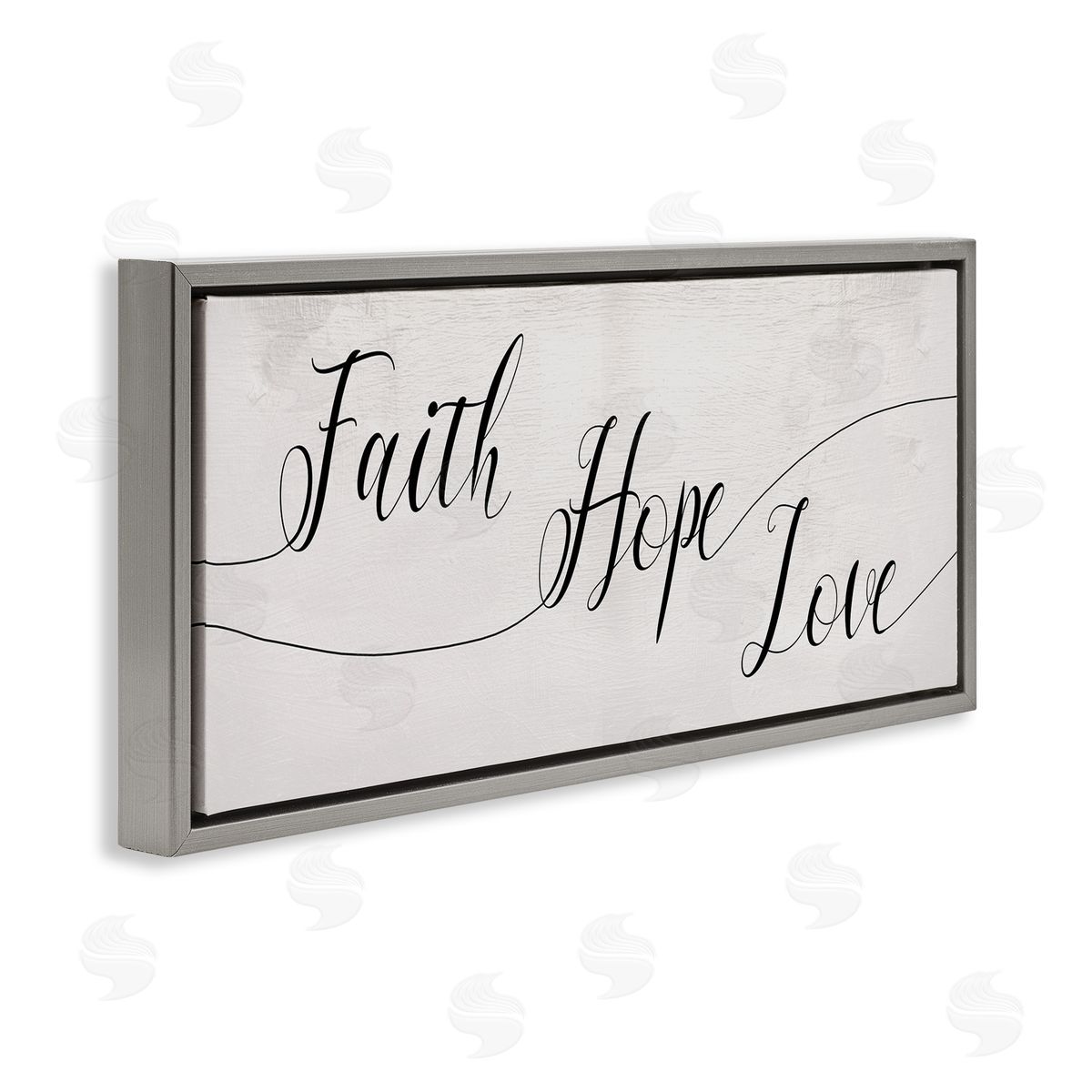 Stupell Studio Faith Hope Love Phrase with Whimsical Linework Typography Gray Floater Frame Canvas Art