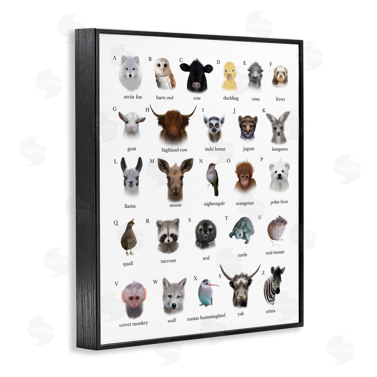 Leah Straatsma Alphabet Chart of Wild Animals over White Black Framed Giclee Wall Art