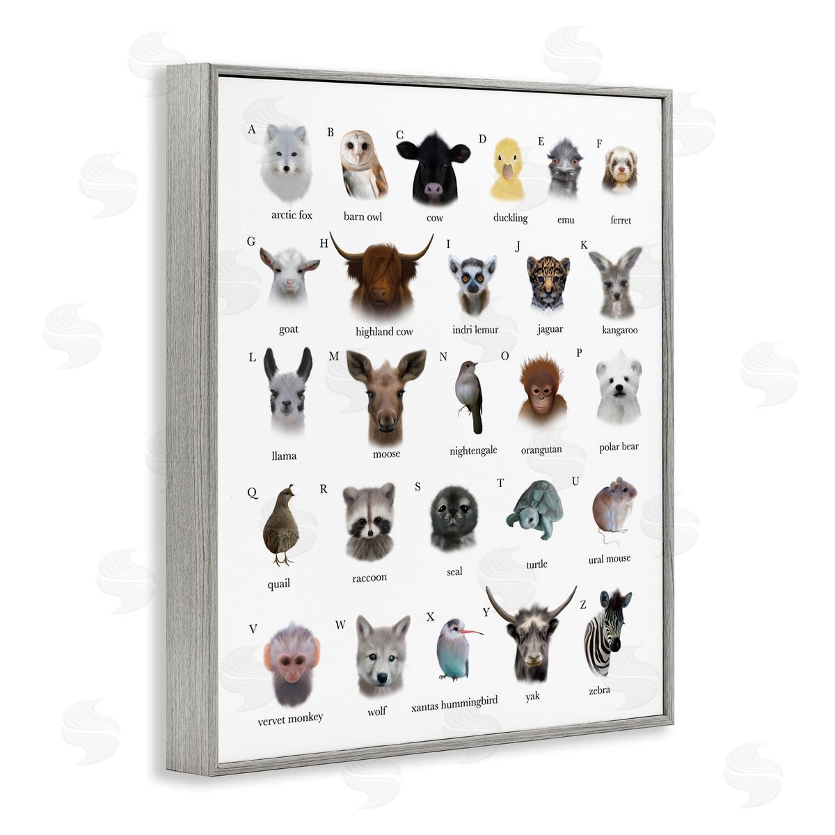 Leah Straatsma Alphabet Chart of Wild Animals over White Gray Framed Giclee Wall Art