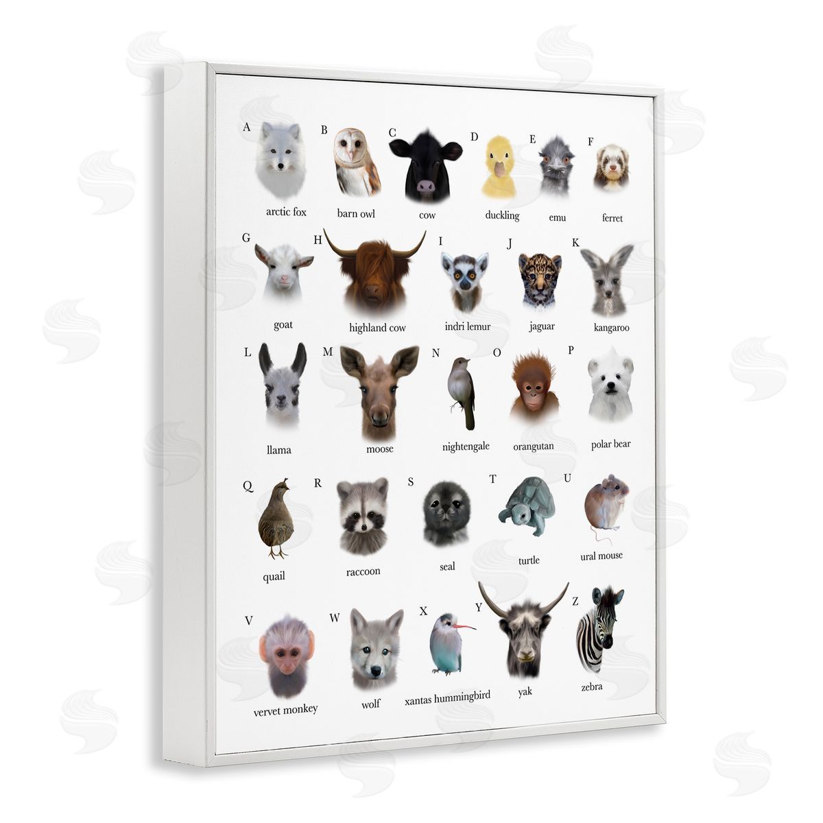 Leah Straatsma Alphabet Chart of Wild Animals over White White Framed Giclee Wall Art