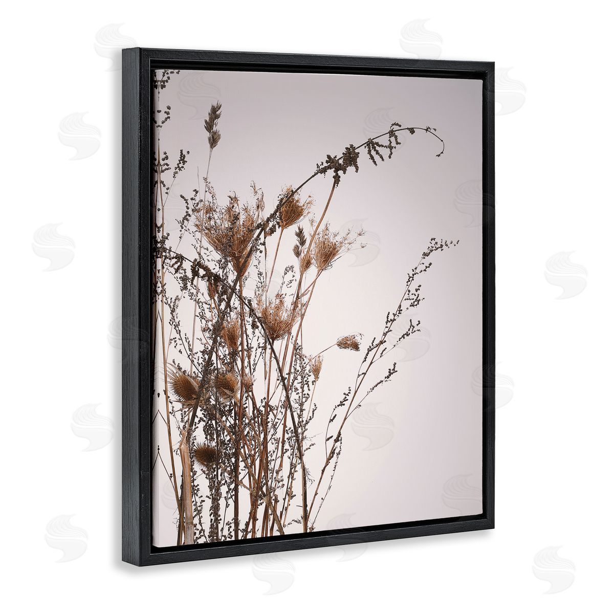 Design Fabrikken Autumn Thistles in the Sky Neutral Brown Beige Black Floater Frame Canvas Art