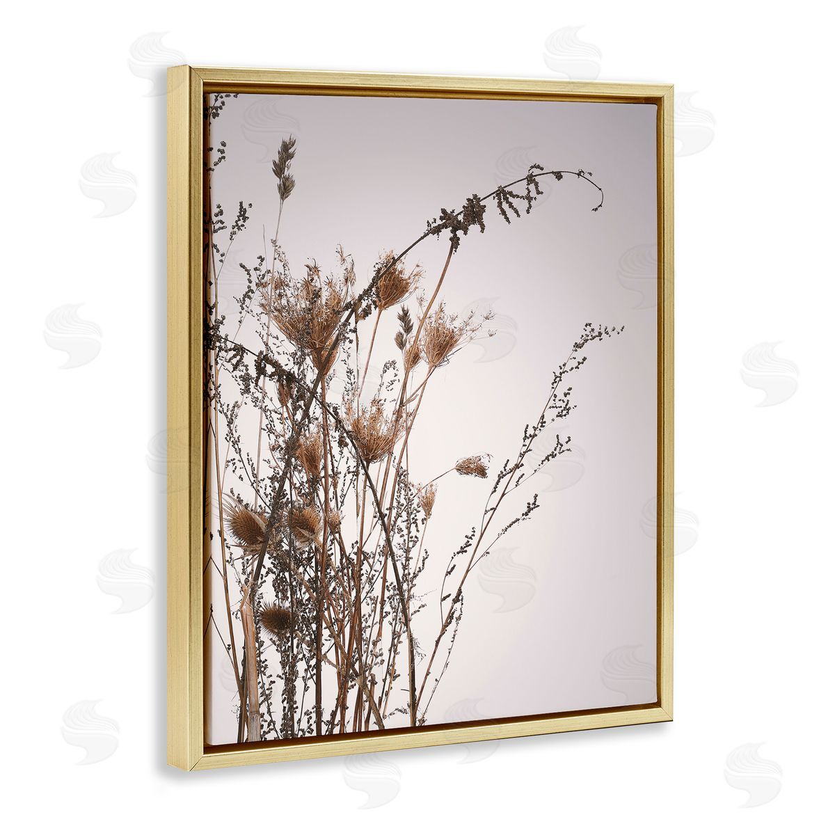 Design Fabrikken Autumn Thistles in the Sky Neutral Brown Beige Gold Floater Frame Canvas Art