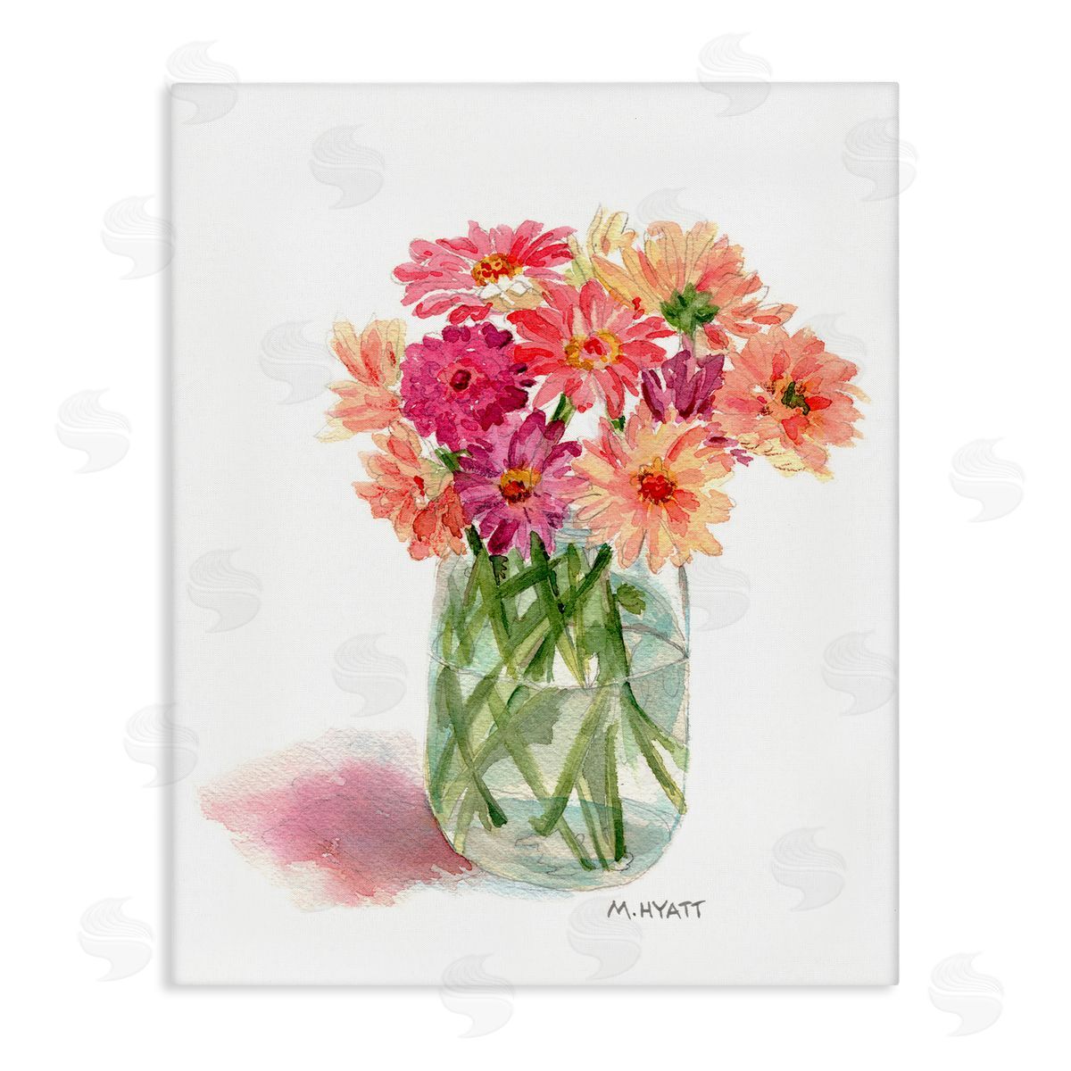 Melissa Hyatt Pink Daisy Watercolor Bouquet in Canning Jar Canvas Wall Art