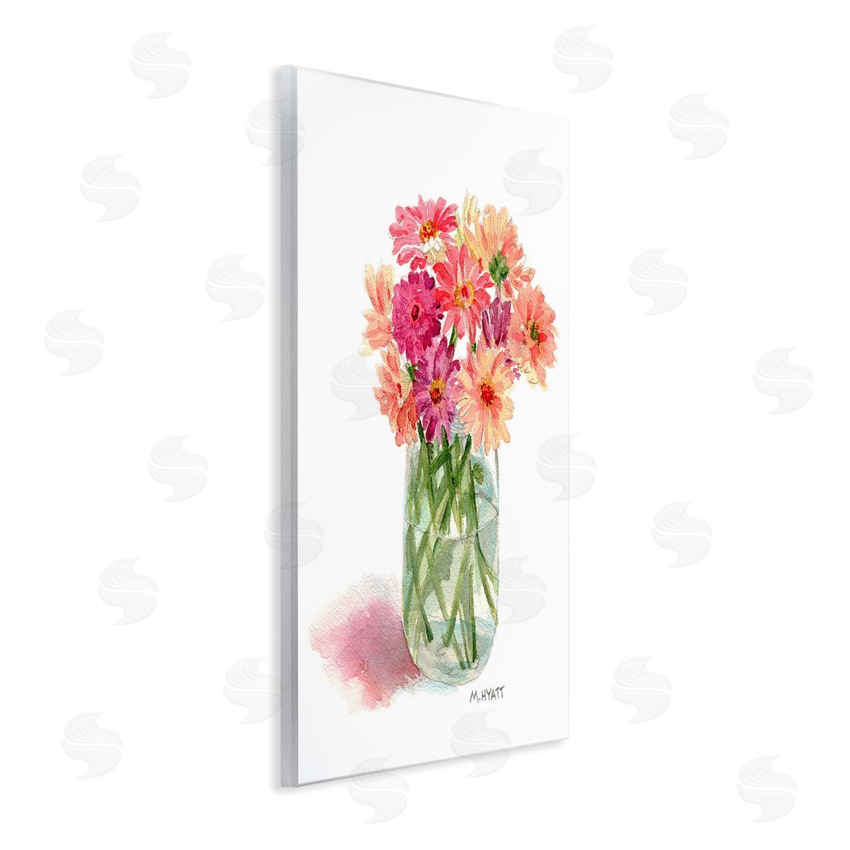 Melissa Hyatt Pink Daisy Watercolor Bouquet in Canning Jar Wall Plaque Art