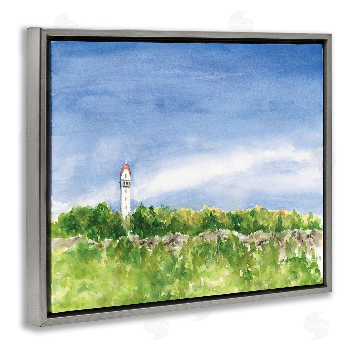 Melissa Hyatt Heublein Tower Forest Overlook Soft Watercolor Landscape Gray Floater Frame Canvas Art