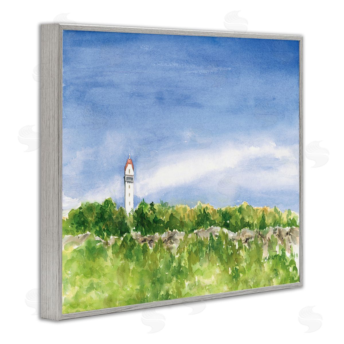 Melissa Hyatt Heublein Tower Forest Overlook Soft Watercolor Landscape Gray Framed Giclee Wall Art