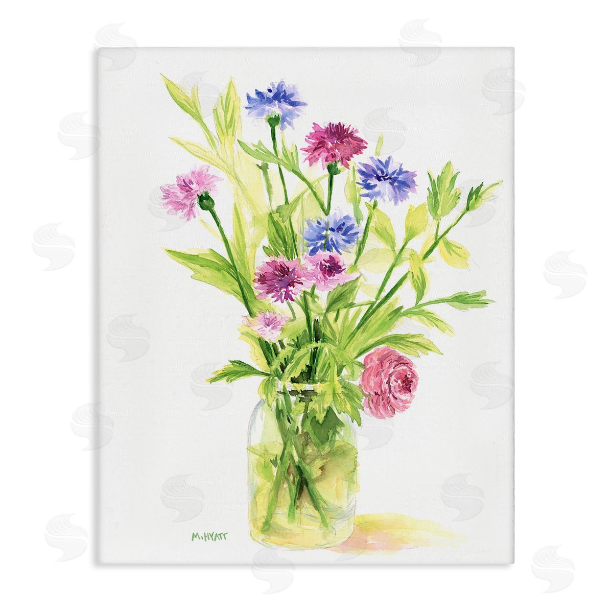 Melissa Hyatt Bouquet of Wildflowers Soft Green Purple Blue Watercolor Canvas Wall Art
