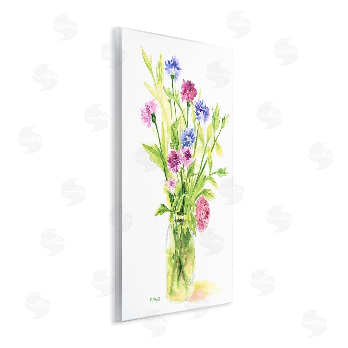 Melissa Hyatt Bouquet of Wildflowers Soft Green Purple Blue Watercolor Wall Plaque Art