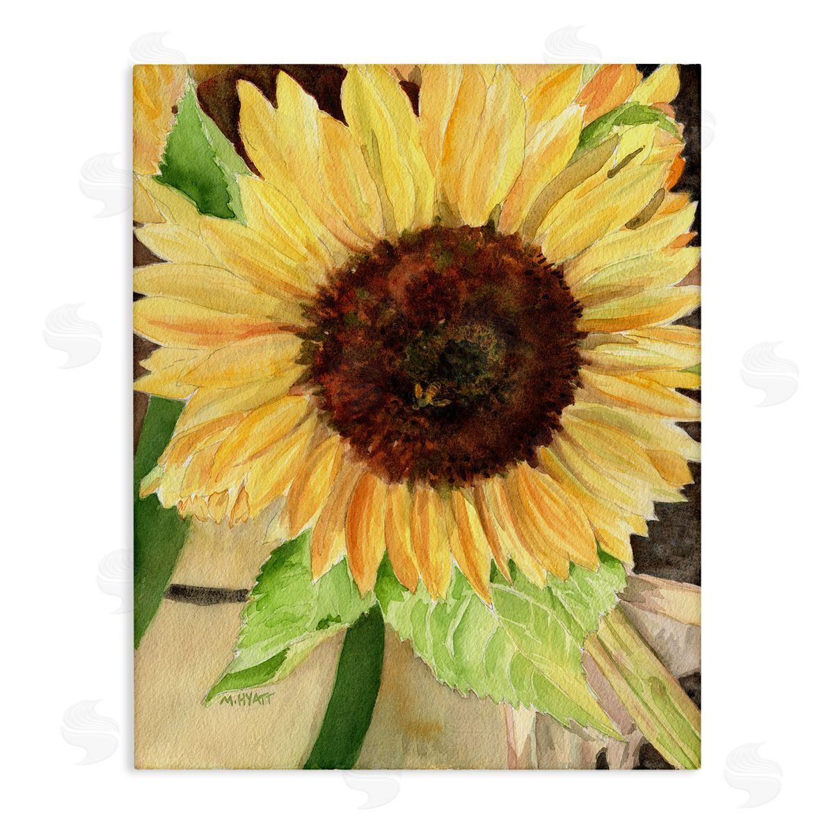 Melissa Hyatt Summer Sunflower with Yellow Honey Bee Detail Canvas Wall Art
