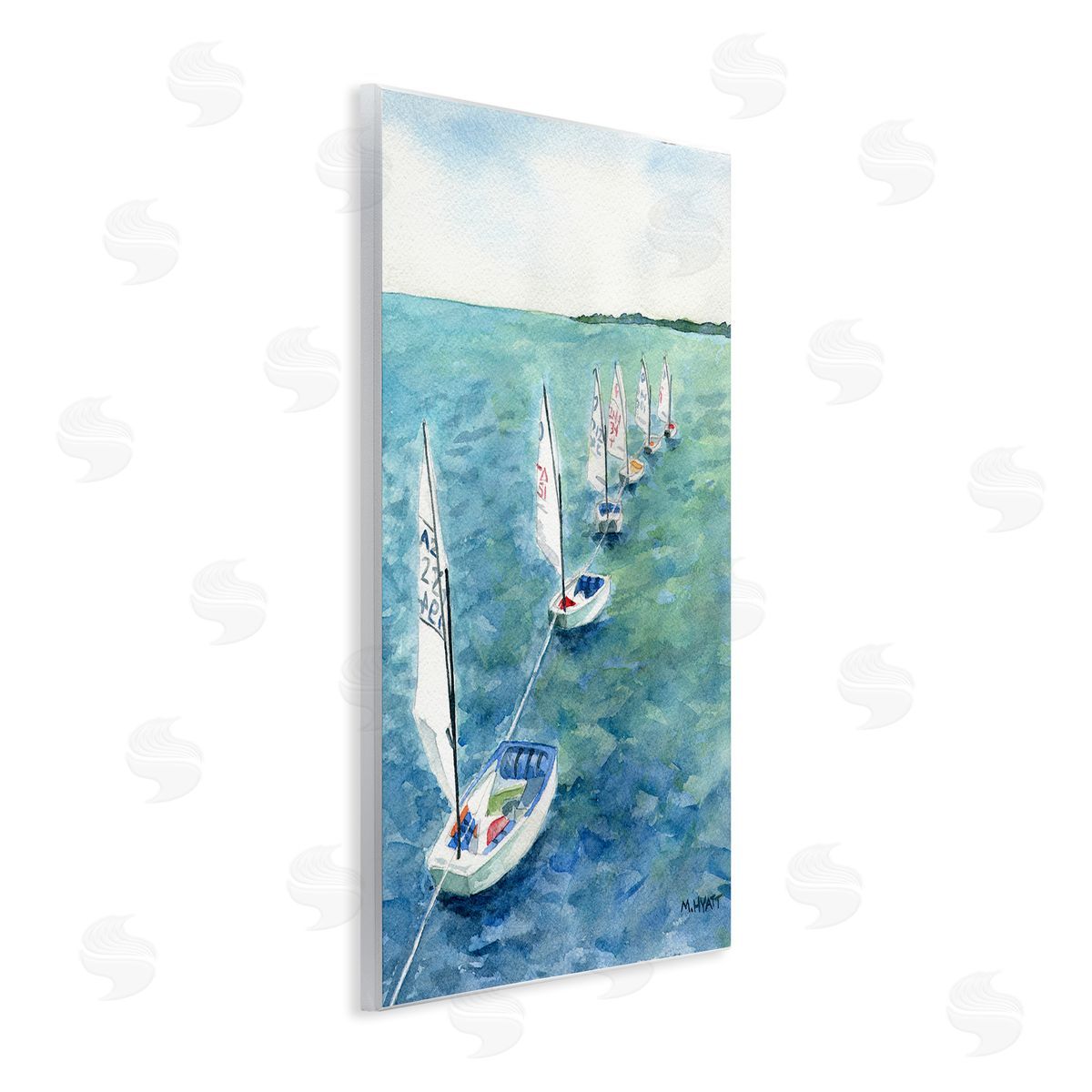 Melissa Hyatt Sail Boats Floating in a Row Coastal Landscape Wall Plaque Art