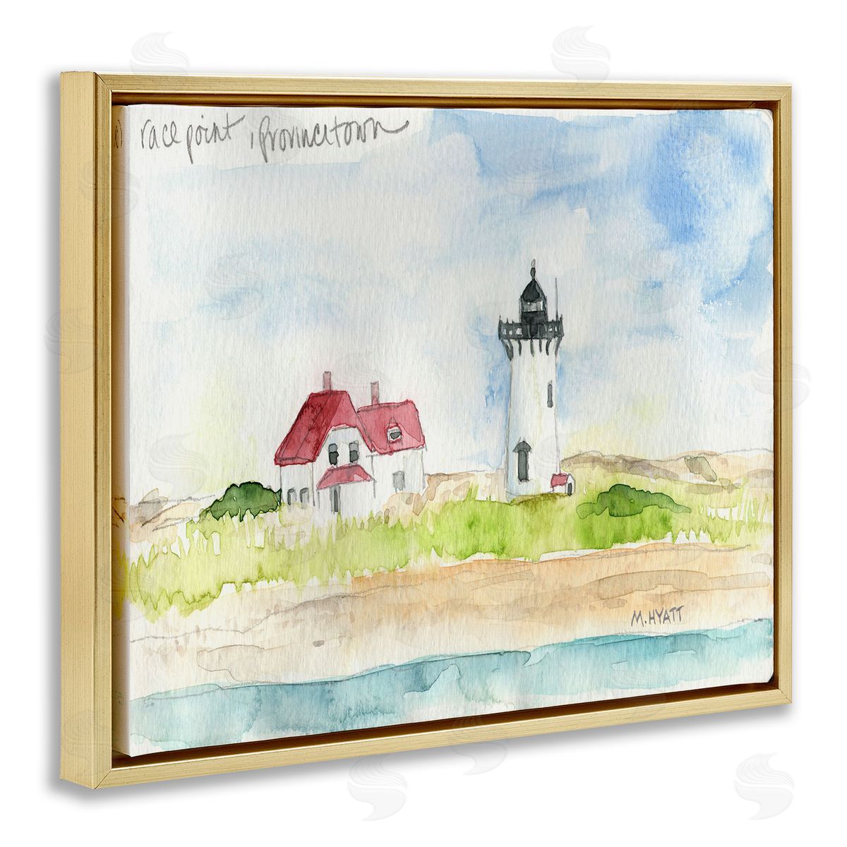 Melissa Hyatt Race Point Lighthouse Coastal Water Landscape Gold Floater Frame Canvas Art