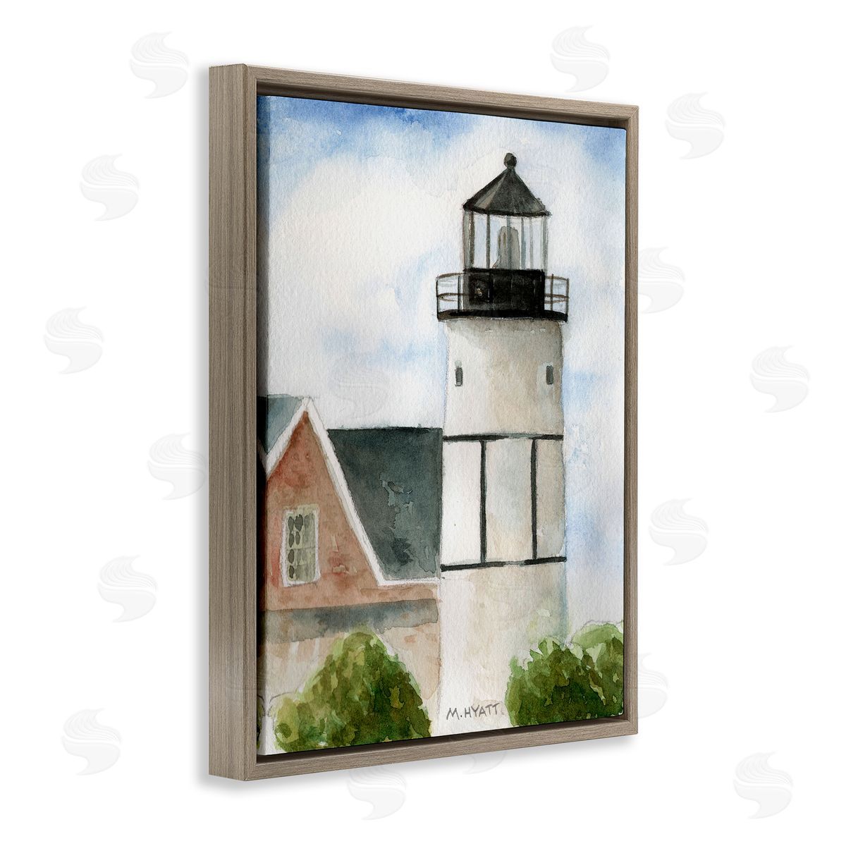 Melissa Hyatt Sandy Neck Lighthouse Coastal Beach Architecture Brown Floater Frame Canvas Art