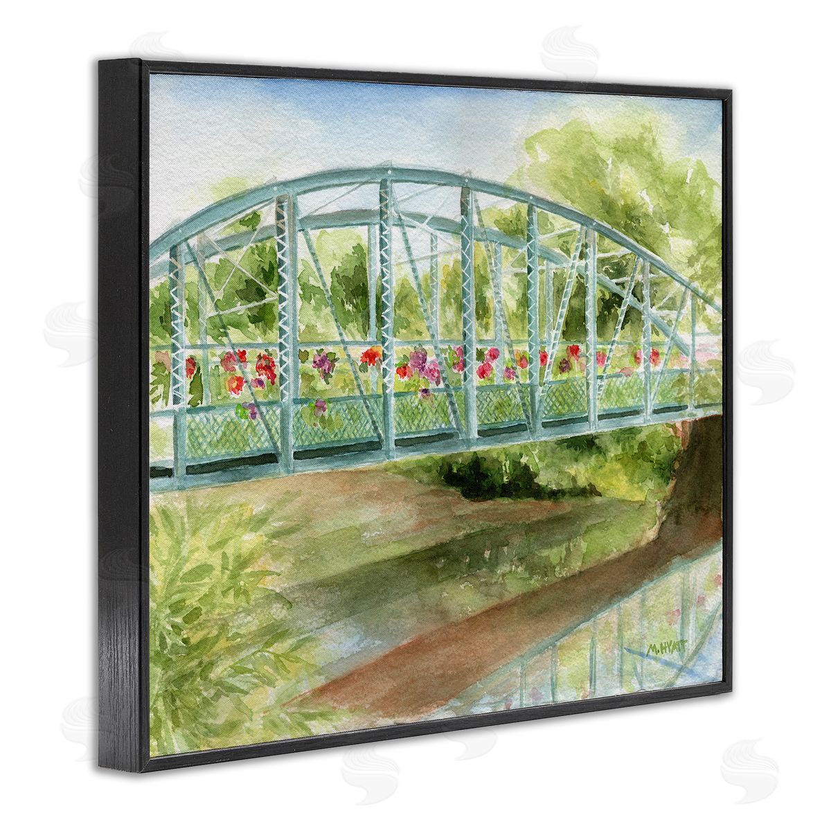 Melissa Hyatt Floral Road Bridge over Countryside Creek Black Framed Giclee Wall Art