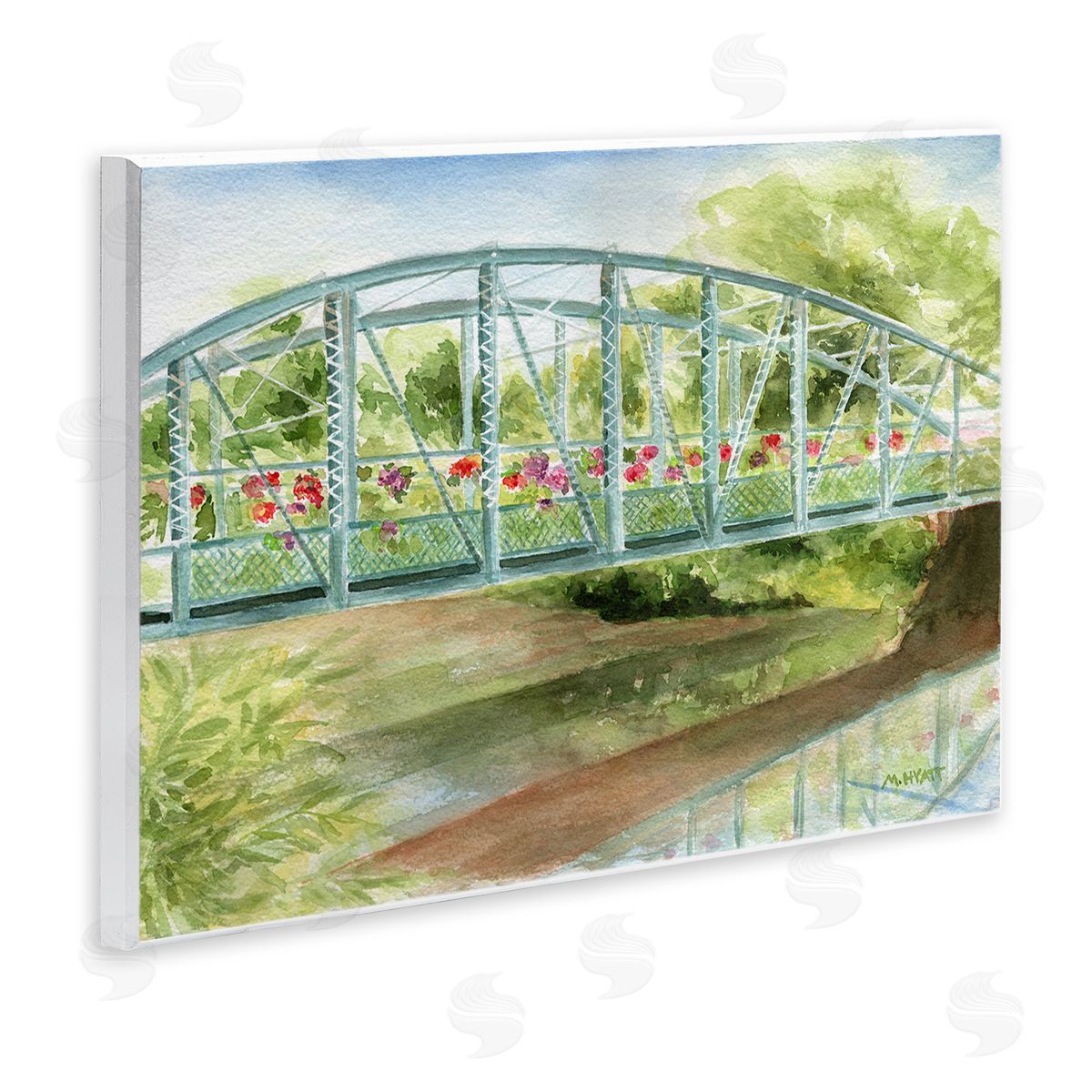 Melissa Hyatt Floral Road Bridge over Countryside Creek Wall Plaque Art