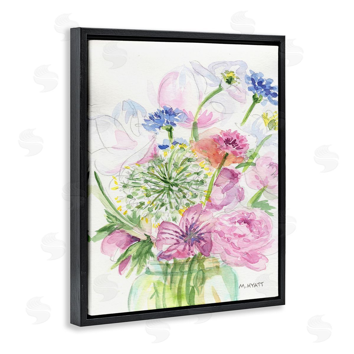 Melissa Hyatt Assorted Spring Floral Bouquet in Canning Jar Black Floater Frame Canvas Art