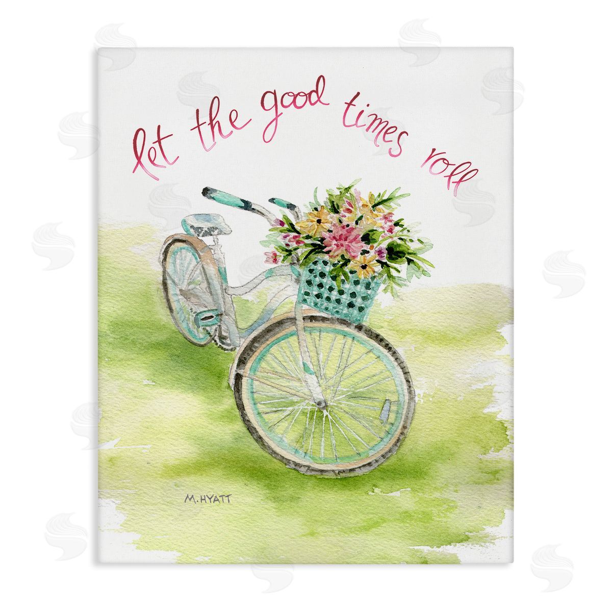 Melissa Hyatt Let Good Times Roll Phrase Blue Floral Bike Canvas Wall Art